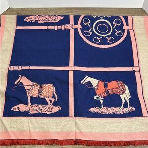 Reversible Cashmere Equestrian Snaffle Bit Horse Scarf –Navy, Pink & Cream
